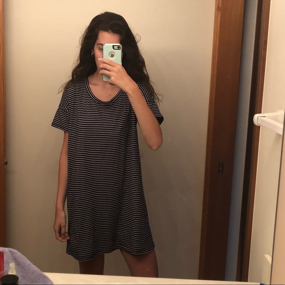 Navy blue stripe tee shirt dress